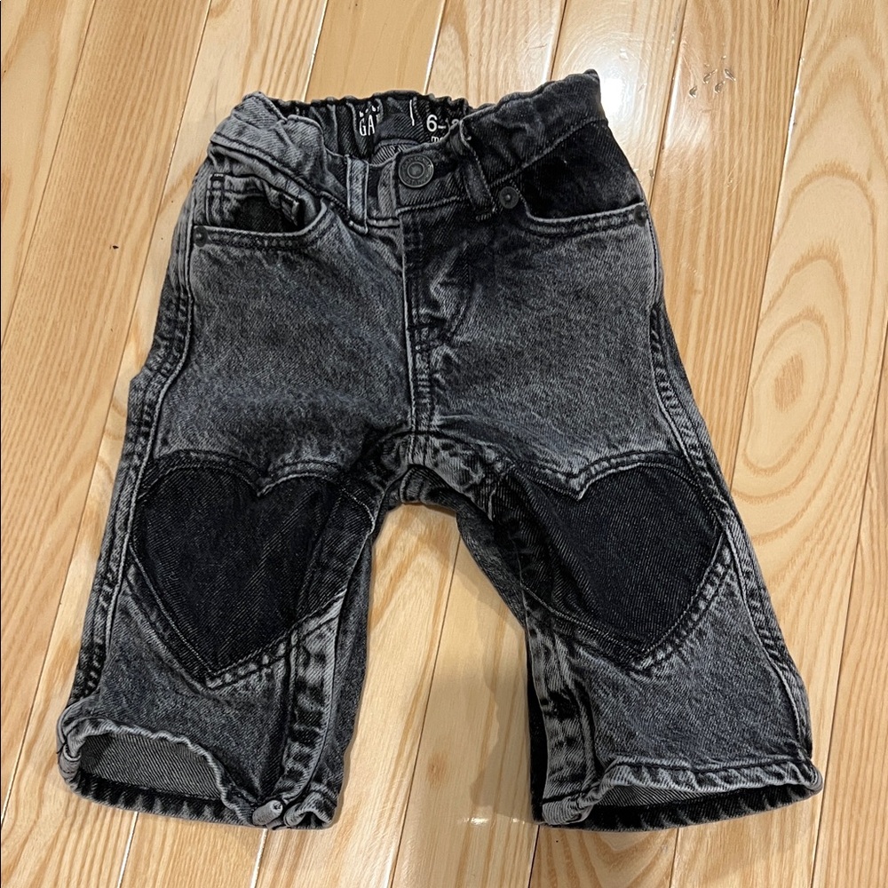 Baby GAP 6-12M black denim heart flare jeans